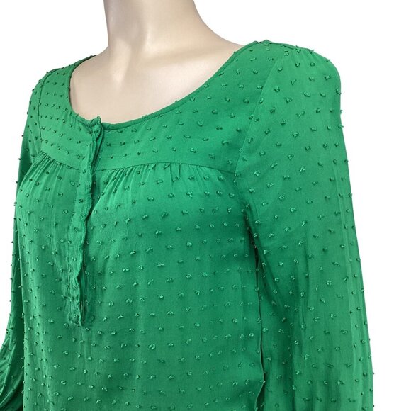 Maeve Anthropologie Scallop Edge Top Size 4  Green Textured Swiss Dot Long Sleev - Picture 5 of 7